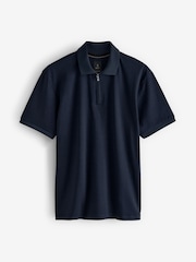 Navy Blue 100% Cotton Short Sleeve Smart Collar Polo Shirt - Image 6 of 8