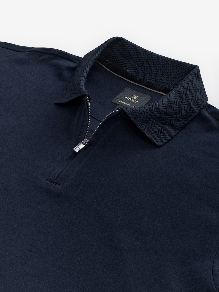 Navy Blue 100% Cotton Short Sleeve Smart Collar Polo Shirt - Image 8 of 8