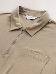 Light Stone Interlock Zip Neck 100% Cotton Polo Shirt - Image 2 of 3