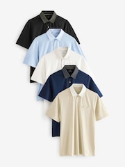 5 Geo Woven Collar Regular Fit Short Sleeve Jersey Polo Shirts 5 Pack - Image 1 of 14