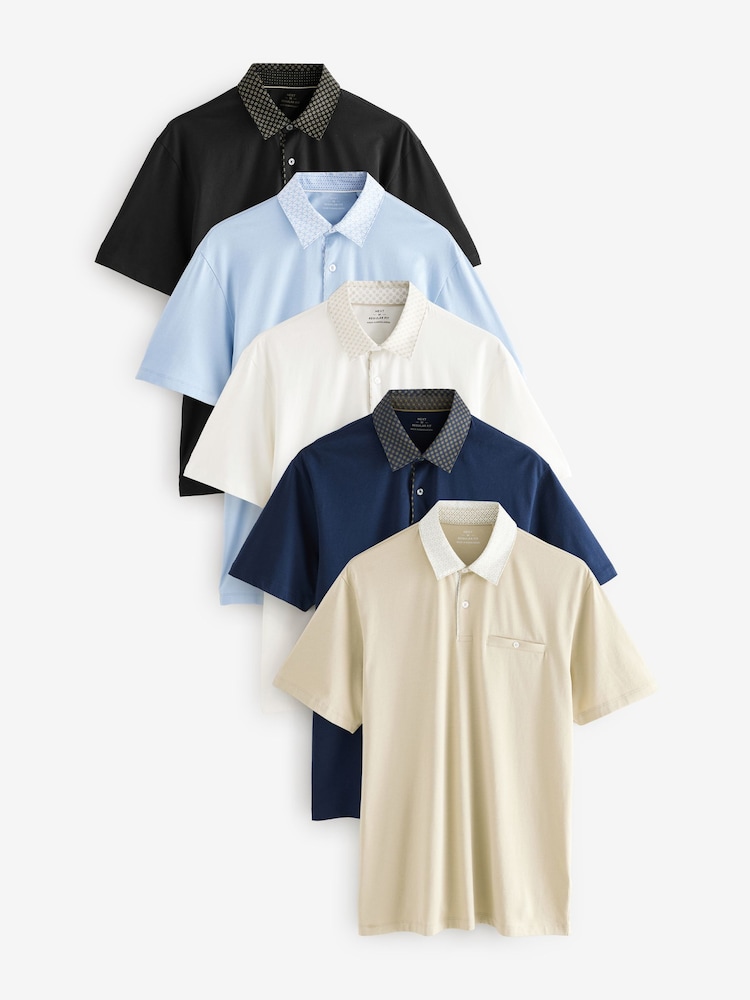 Buy 5 Geo Woven Collar Regular Fit Short Sleeve Jersey Polo Shirts 5 ...
