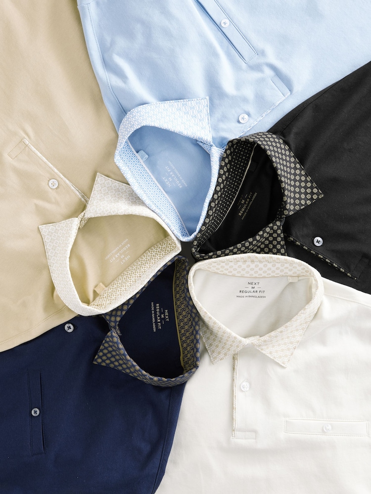 5 Geo Woven Collar Regular Fit Short Sleeve Jersey Polo Shirts 5 Pack - Image 14 of 14