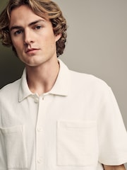 Ecru Heavyweight Textured Jersey 100% Cotton Shirt - Image 1 of 8