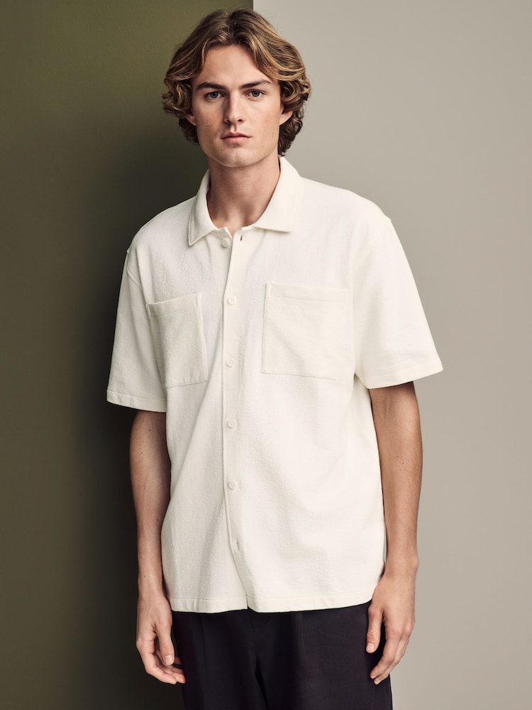 Ecru Heavyweight Textured Jersey 100% Cotton Shirt - Image 2 of 8