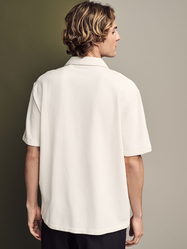 Ecru Heavyweight Textured Jersey 100% Cotton Shirt - Image 3 of 8