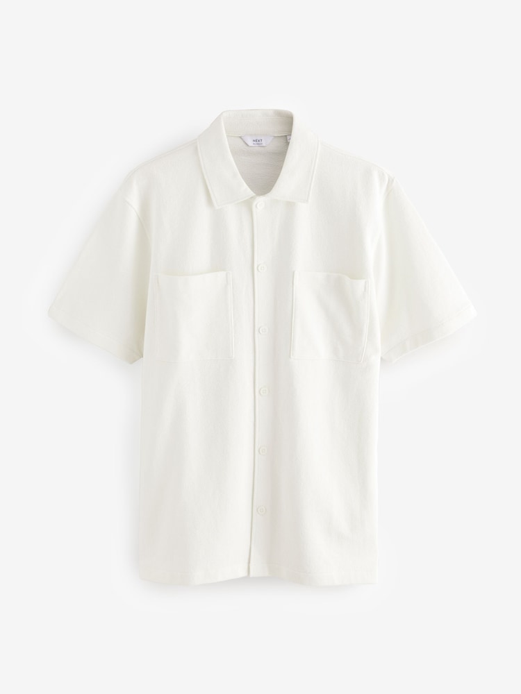 Ecru Heavyweight Textured Jersey 100% Cotton Shirt - Image 5 of 8