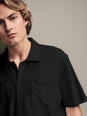 Black Heavyweight Textured Jersey 100% Cotton Shirt - Image 1 of 7