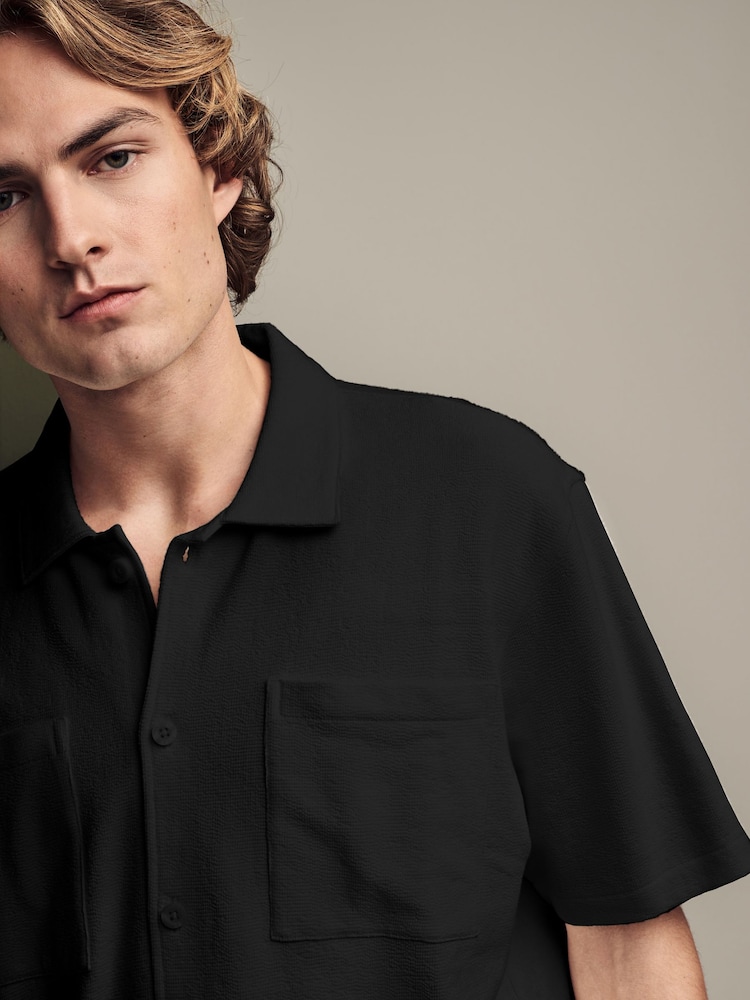 Black Heavyweight Textured Jersey 100% Cotton Shirt - Image 1 of 7