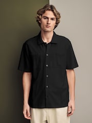 Black Heavyweight Textured Jersey 100% Cotton Shirt - Image 2 of 7