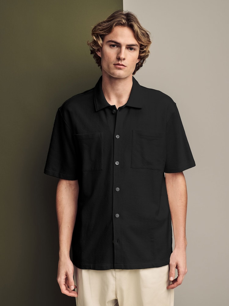 Black Heavyweight Textured Jersey 100% Cotton Shirt - Image 2 of 7