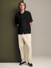 Black Heavyweight Textured Jersey 100% Cotton Shirt - Image 4 of 7