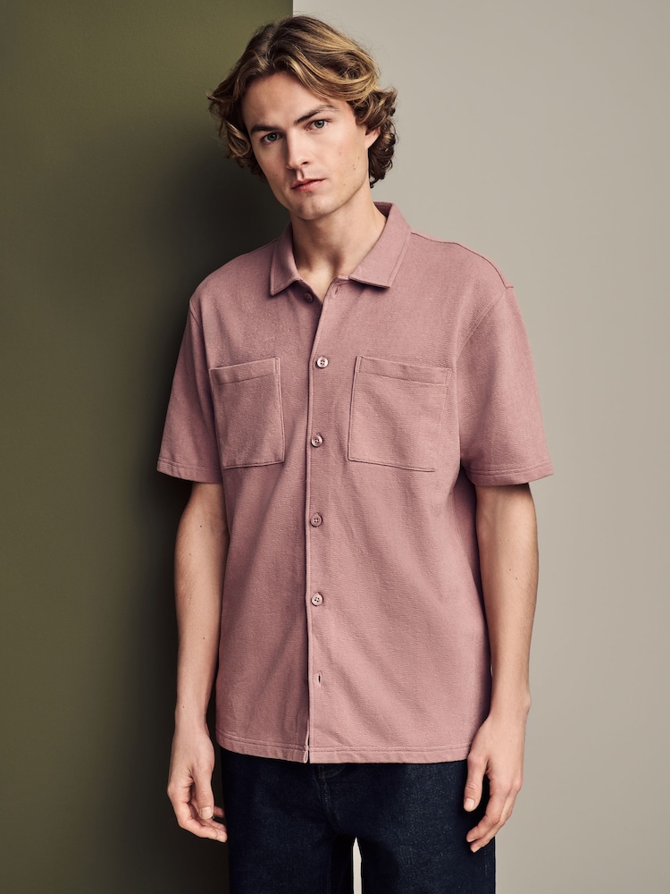 Pink Heavyweight Textured Jersey 100% Cotton Shirt - Image 4 of 7