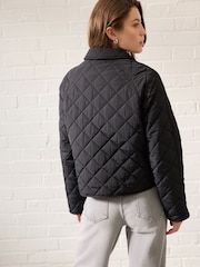 Black Short Quilted Collared Jacket - Image 2 of 8