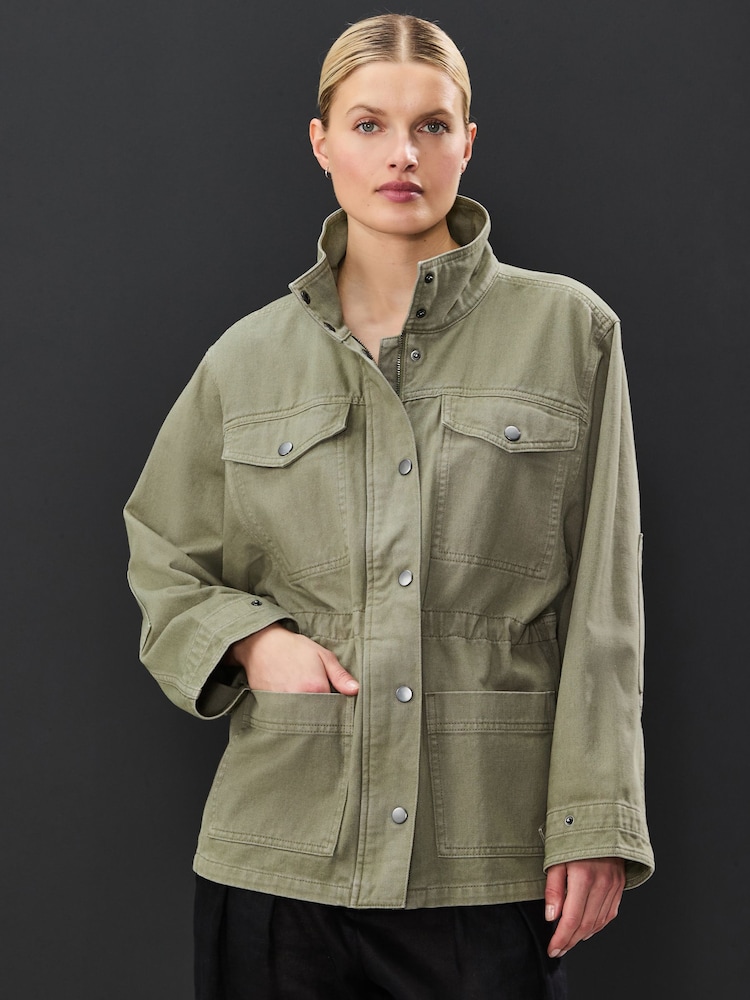 Khaki Green Cotton Utility Jacket - Image 1 of 8