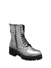 Ravel Silver Leather Zip Up Ankle Boots - Image 1 of 4