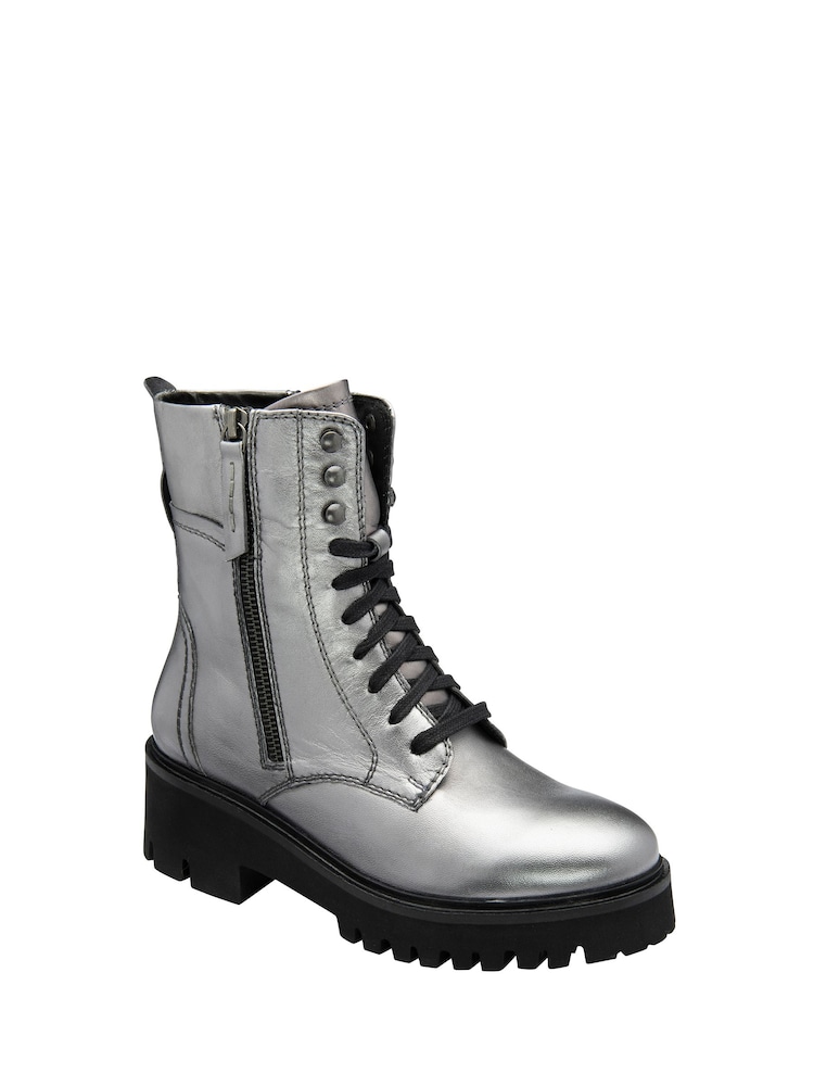Ravel Silver Leather Zip Up Ankle Boots - Image 1 of 4