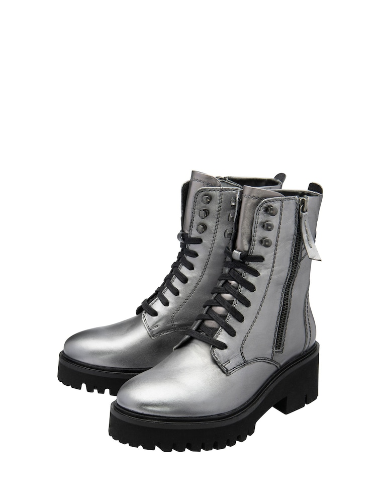 Ravel Silver Leather Zip Up Ankle Boots - Image 2 of 4