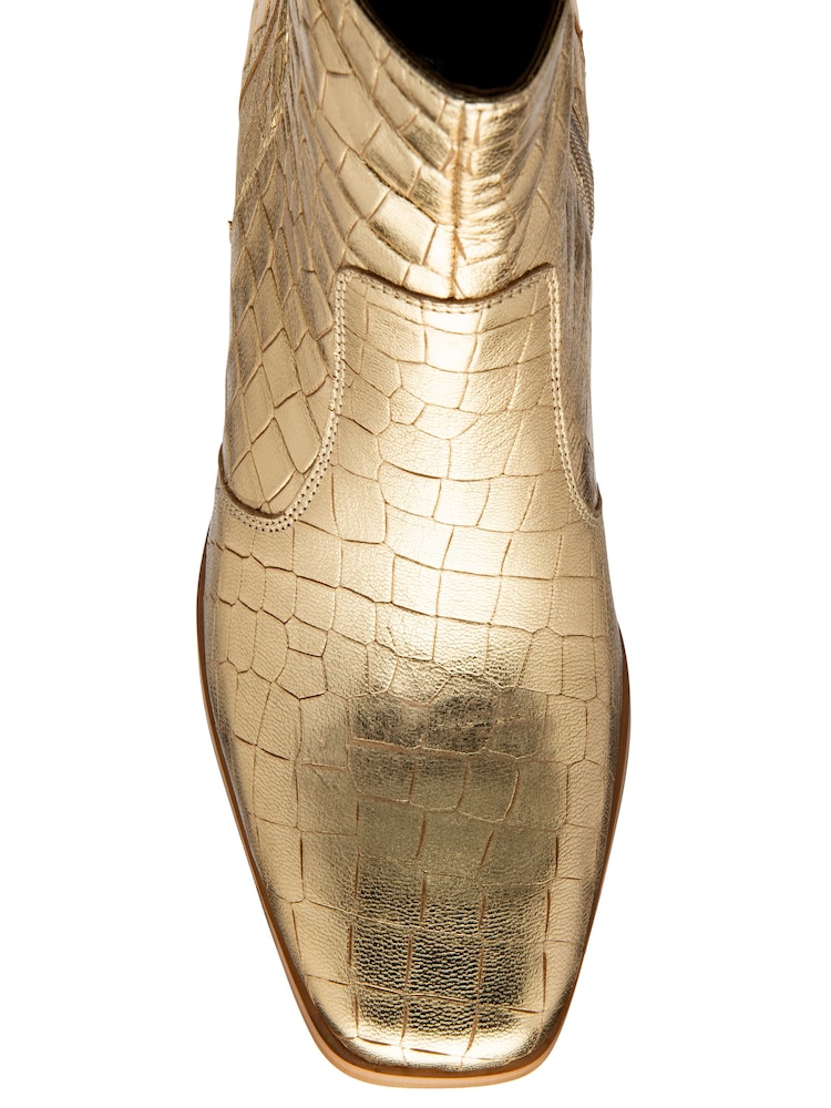 Ravel Gold Leather Heeled Ankle Boots - Image 4 of 4 Ravel Gold Leather Heeled Ankle Boots - Image 4 of 4