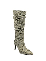 Ravel Snake Print Leather Stiletto-Heel Knee-High Boots - Image 1 of 4