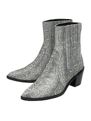Ravel Grey Snake-Print Leather Ankle Boots - Image 2 of 4