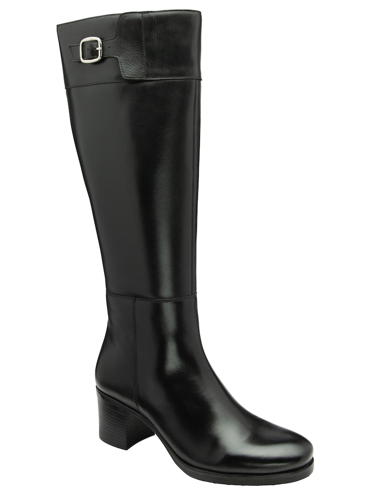 Ravel Black Leather Heeled Knee-High Boots - Image 1 of 4