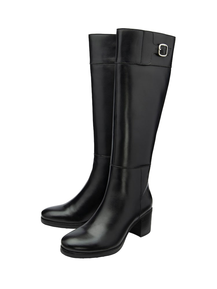 Ravel Black Leather Heeled Knee-High Boots - Image 2 of 4