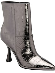 Ravel Grey Croc-Print Pointed-Toe Ankle Boots - Image 1 of 4