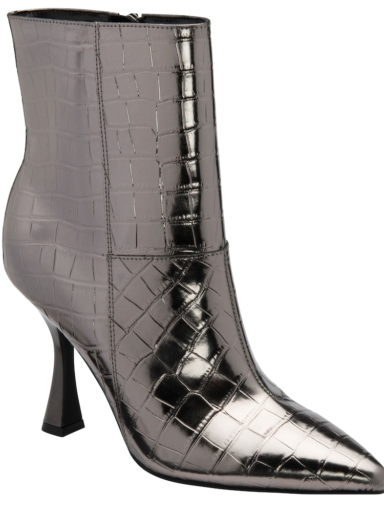 Ravel Grey Croc-Print Pointed-Toe Ankle Boots - Image 1 of 4