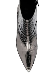 Ravel Grey Croc-Print Pointed-Toe Ankle Boots - Image 3 of 4