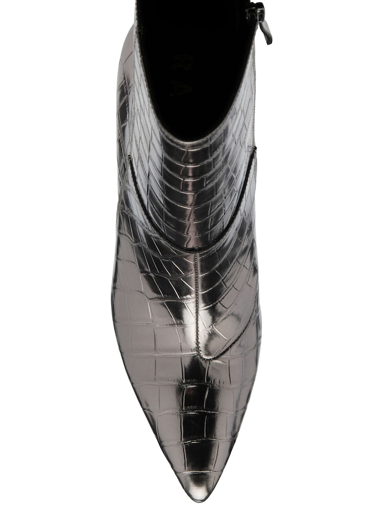 Ravel Grey Croc-Print Pointed-Toe Ankle Boots - Image 3 of 4