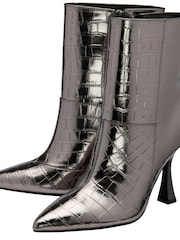 Ravel Grey Croc-Print Pointed-Toe Ankle Boots - Image 4 of 4