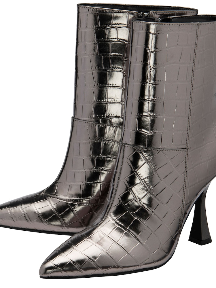 Ravel Grey Croc-Print Pointed-Toe Ankle Boots - Image 4 of 4