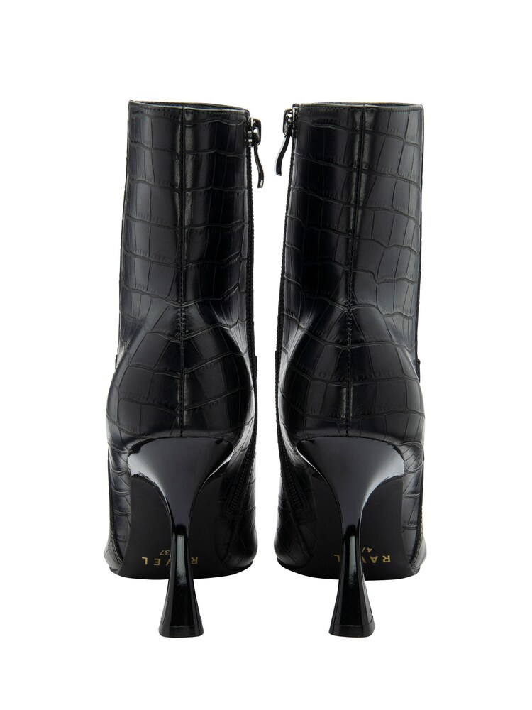 Ravel Black Croc-Print Pointed-Toe Ankle Boots - Image 2 of 4