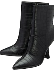 Ravel Black Croc-Print Pointed-Toe Ankle Boots - Image 4 of 4