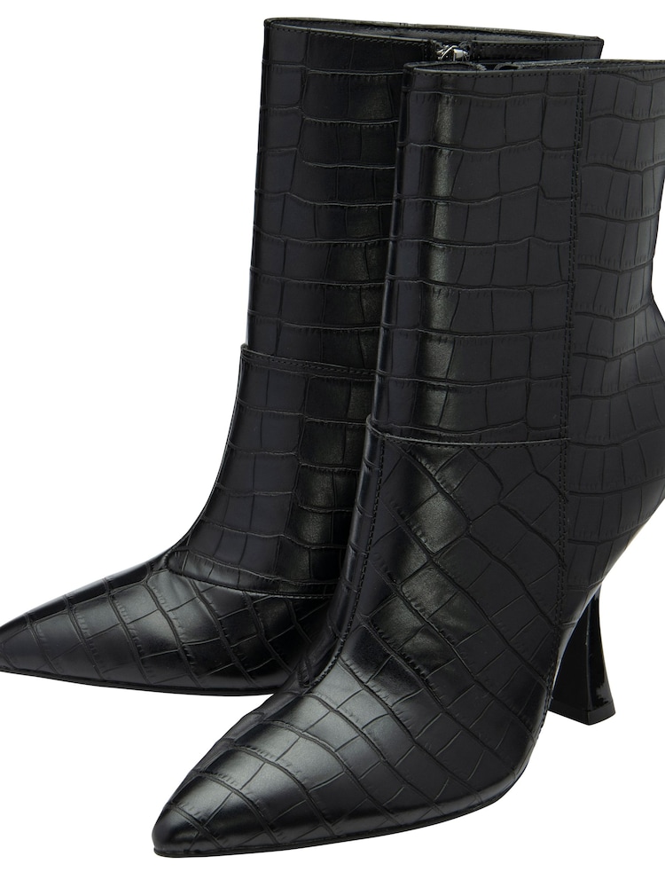 Ravel Black Croc-Print Pointed-Toe Ankle Boots - Image 4 of 4
