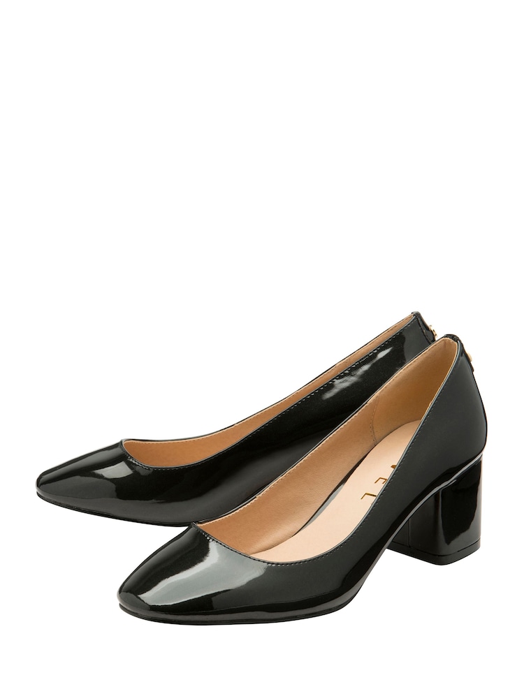 Ravel Black Patent Block-Heel Court Shoes - Image 2 of 4