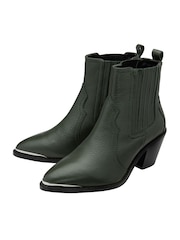 Ravel Green Leather Zip Up Ankle Boots - Image 2 of 4