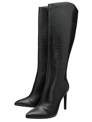 Ravel Black Reptile-Print Stiletto-Heel Knee-High Boots - Image 2 of 4