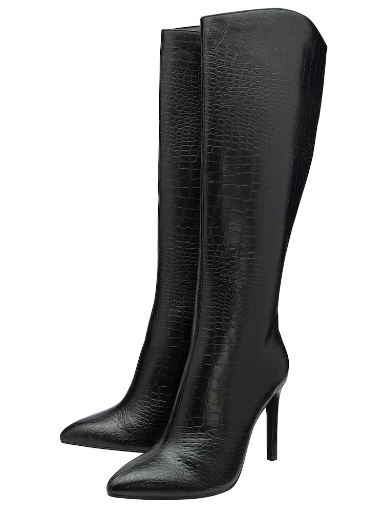 Ravel Black Reptile-Print Stiletto-Heel Knee-High Boots - Image 2 of 4