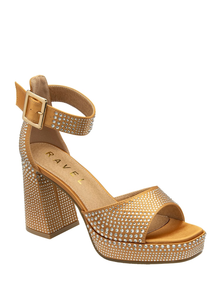 Ravel Gold Satin Heeled Sandals - Image 1 of 4