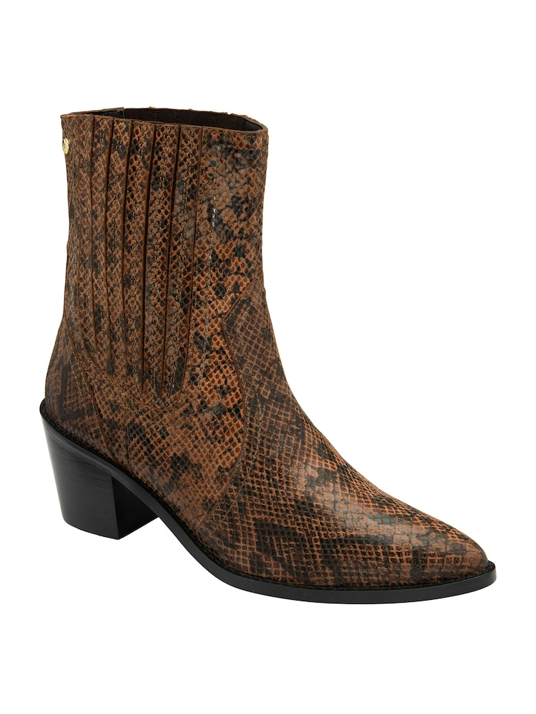 Ravel Brown Snake-Print Leather Ankle Boots - Image 1 of 4