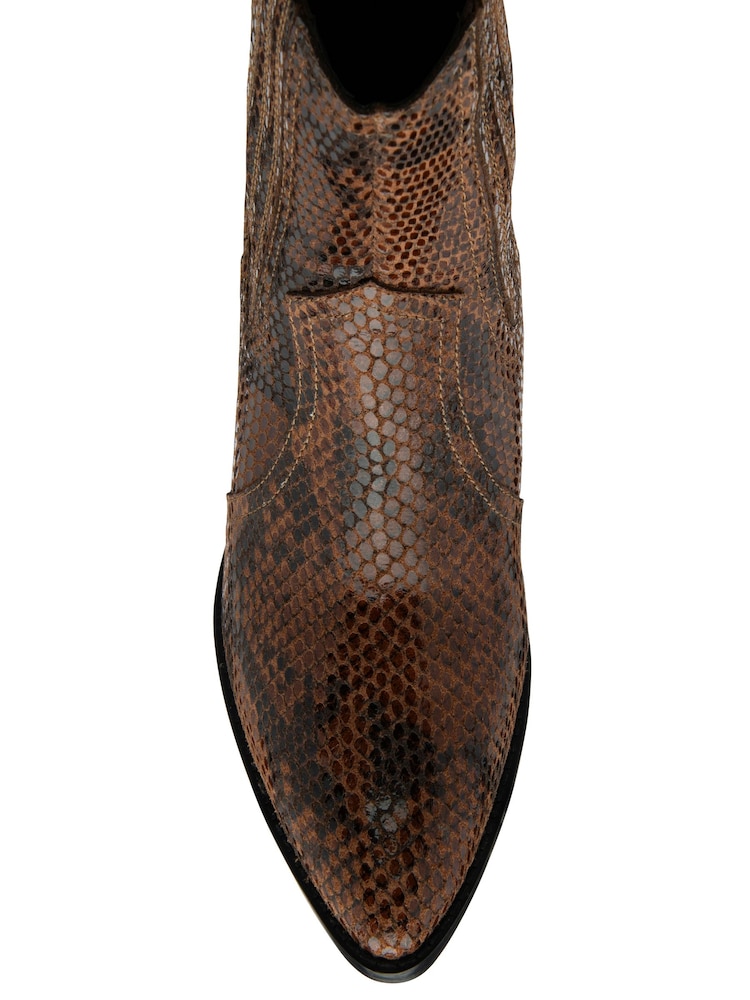 Ravel Brown Snake-Print Leather Ankle Boots - Image 2 of 4