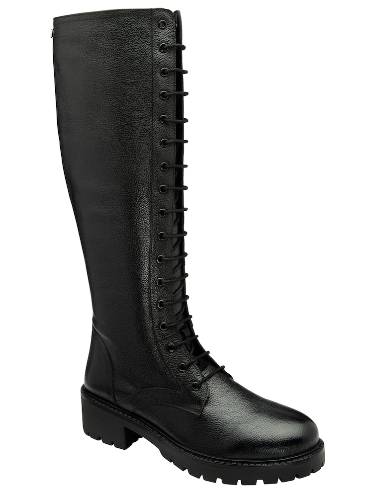 Ravel Black Leather Round-Toe Zip-Up Knee-High Boots - Image 1 of 4