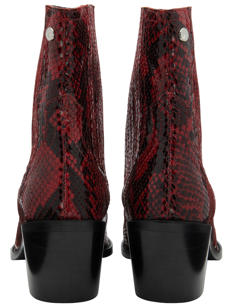 Ravel Red Snake-Print Leather Ankle Boots - Image 2 of 4