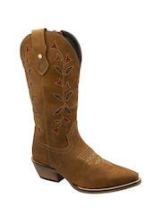 Ravel Brown Suede Leather Mid Calf Zip-Up Western Cowboy Boots - Image 1 of 4