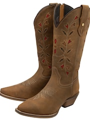 Ravel Brown Suede Leather Mid Calf Zip-Up Western Cowboy Boots - Image 2 of 4