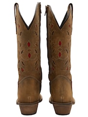 Ravel Brown Suede Leather Mid Calf Zip-Up Western Cowboy Boots - Image 3 of 4