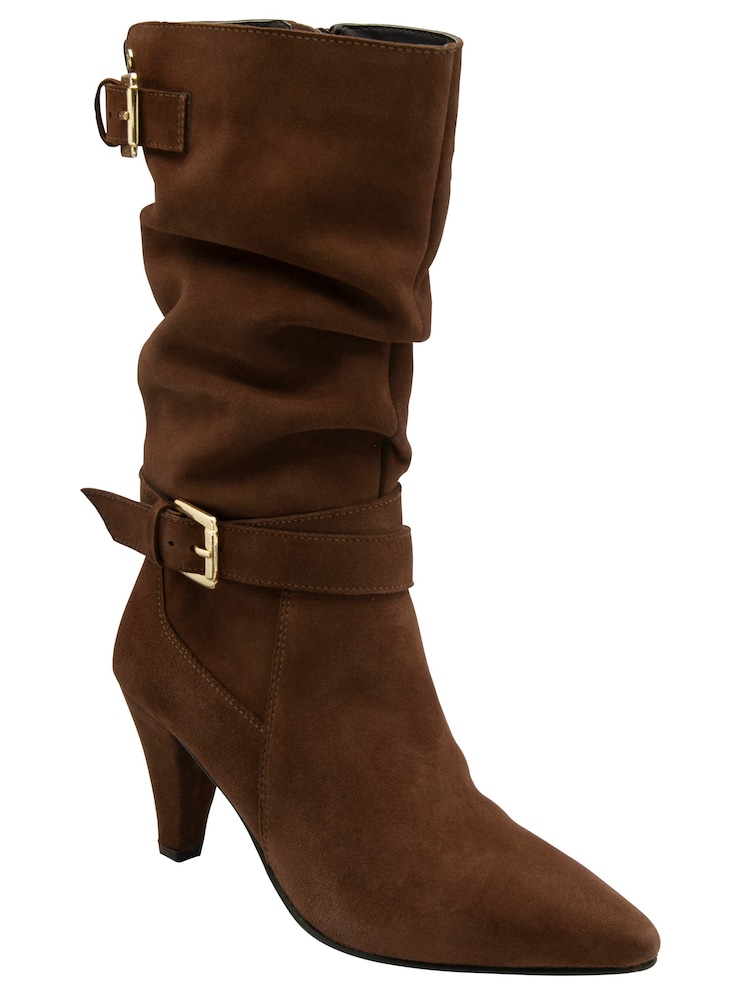 Ravel Brown Suede Pointed-Toe Mid-Calf Boots - Image 1 of 4