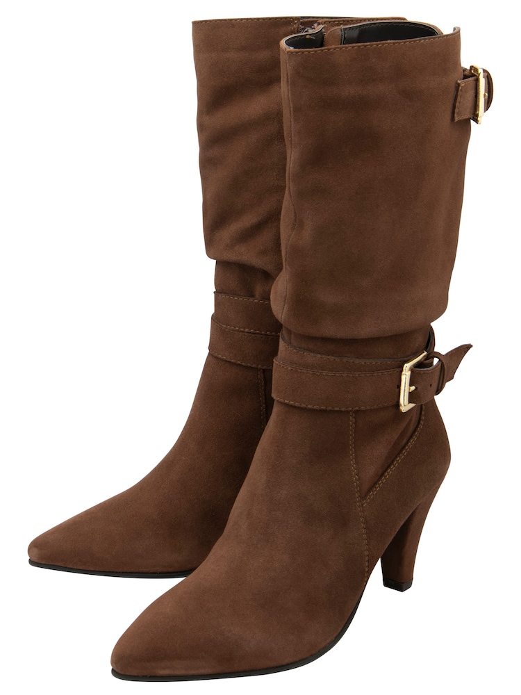 Ravel Brown Suede Pointed-Toe Mid-Calf Boots - Image 2 of 4