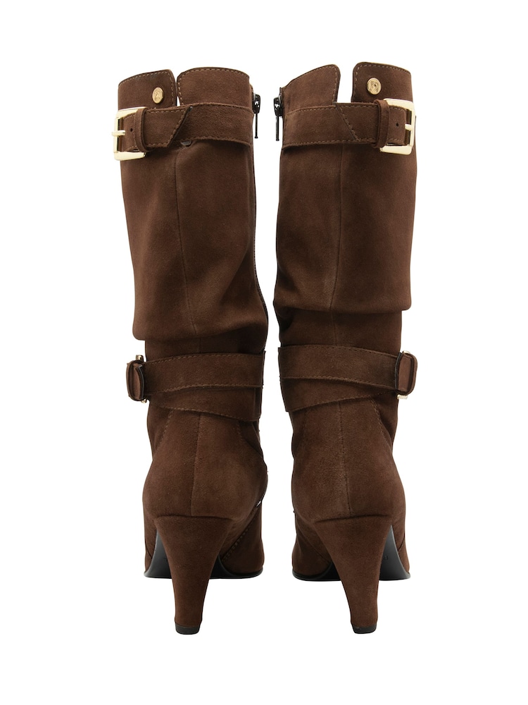 Ravel Brown Suede Pointed-Toe Mid-Calf Boots - Image 3 of 4